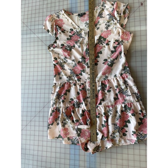 Lily‎ Rose Romper Womens Small Pink Floral Shorts Buttons V Neck Pockets - Picture 11 of 12